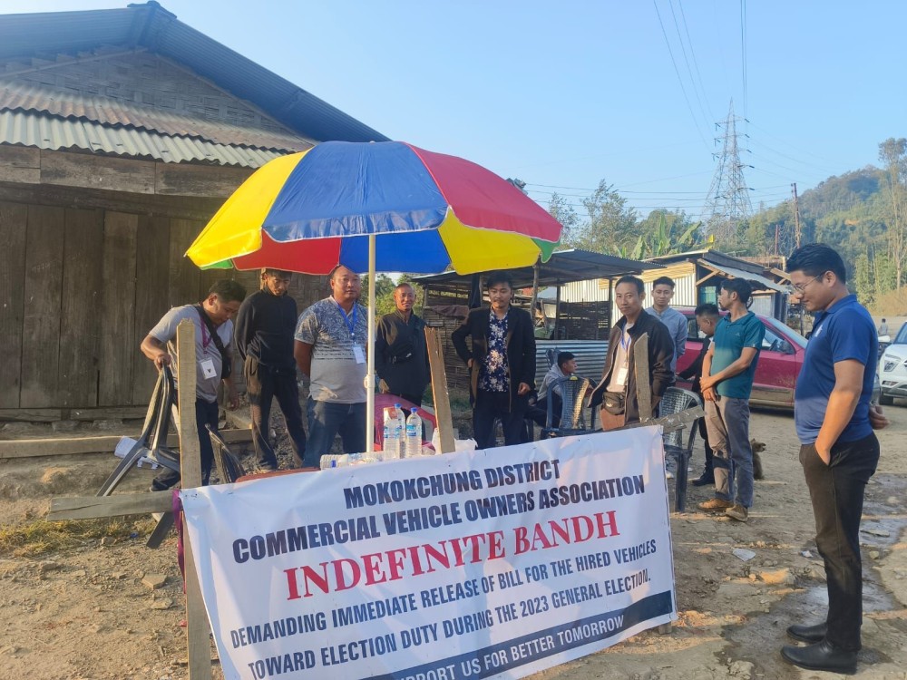Members of the Mokokchung District Commercial Vehicle Owners’ Association during the chakka bandh called by the ACVOA.